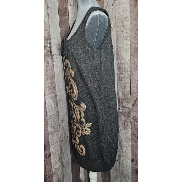 NANETTE LEPORE Gray Cashmere LambsWool Embellished Sequine Tank DRESS Small NEW - Picture 3 of 7